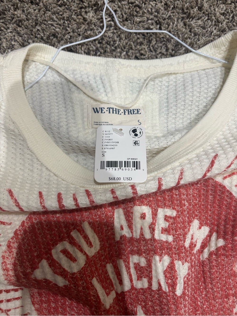 We The Free Womens Cream Thermal Top with Red Heart Graphic - Picture 2 of 3